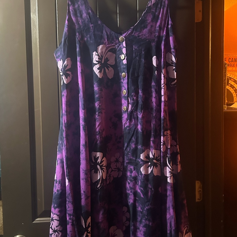 Purple Floral Short Aloha Button-Down Dress